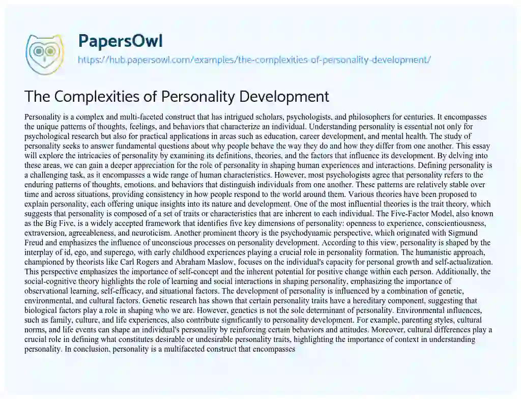 Essay on The Complexities of Personality Development