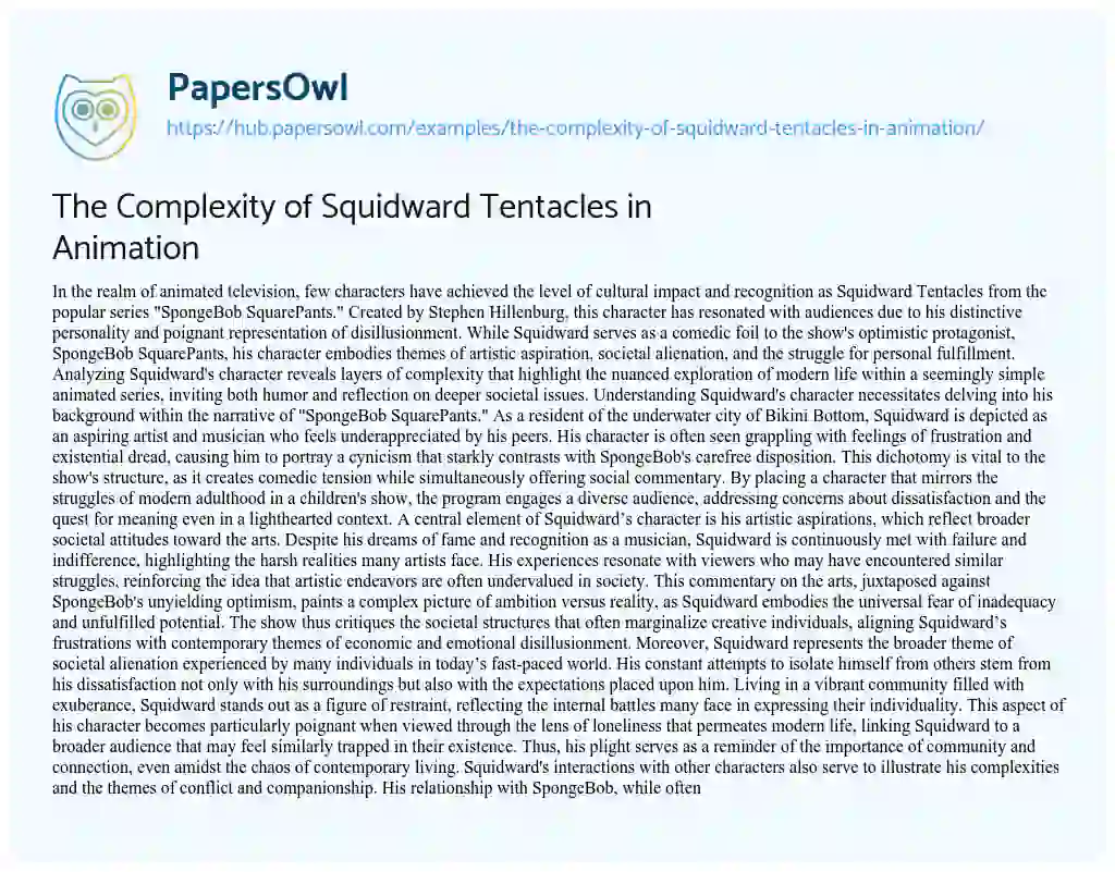 Essay on The Complexity of Squidward Tentacles in Animation