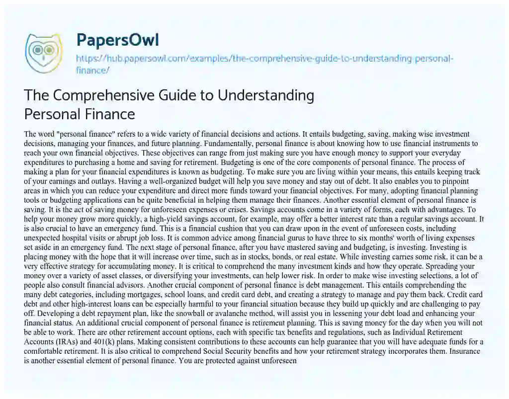 Essay on The Comprehensive Guide to Understanding Personal Finance