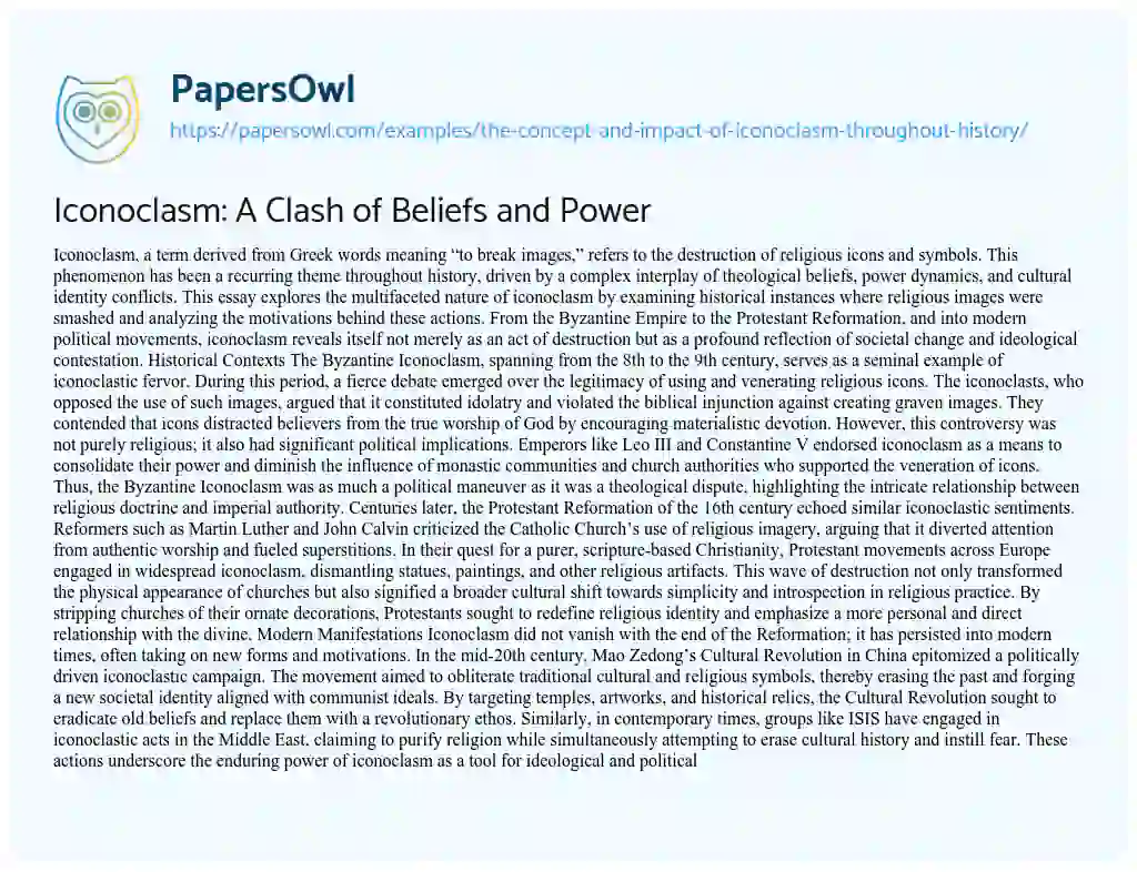 Essay on Iconoclasm: A Clash of Beliefs and Power