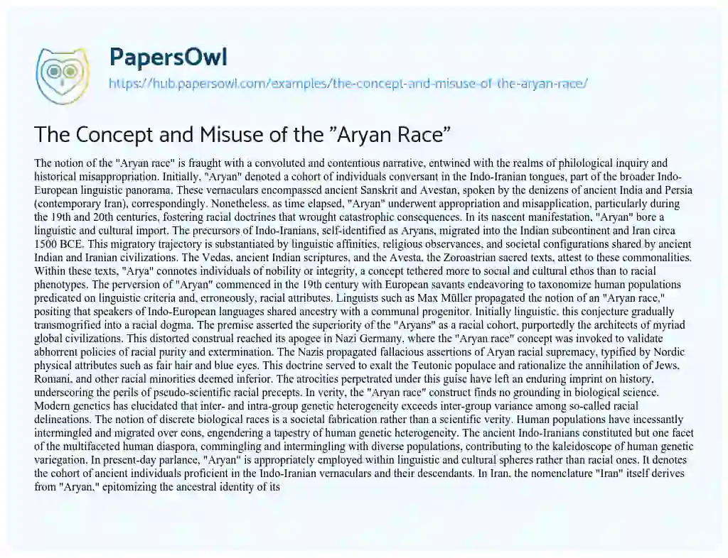Essay on The Concept and Misuse of the “Aryan Race”