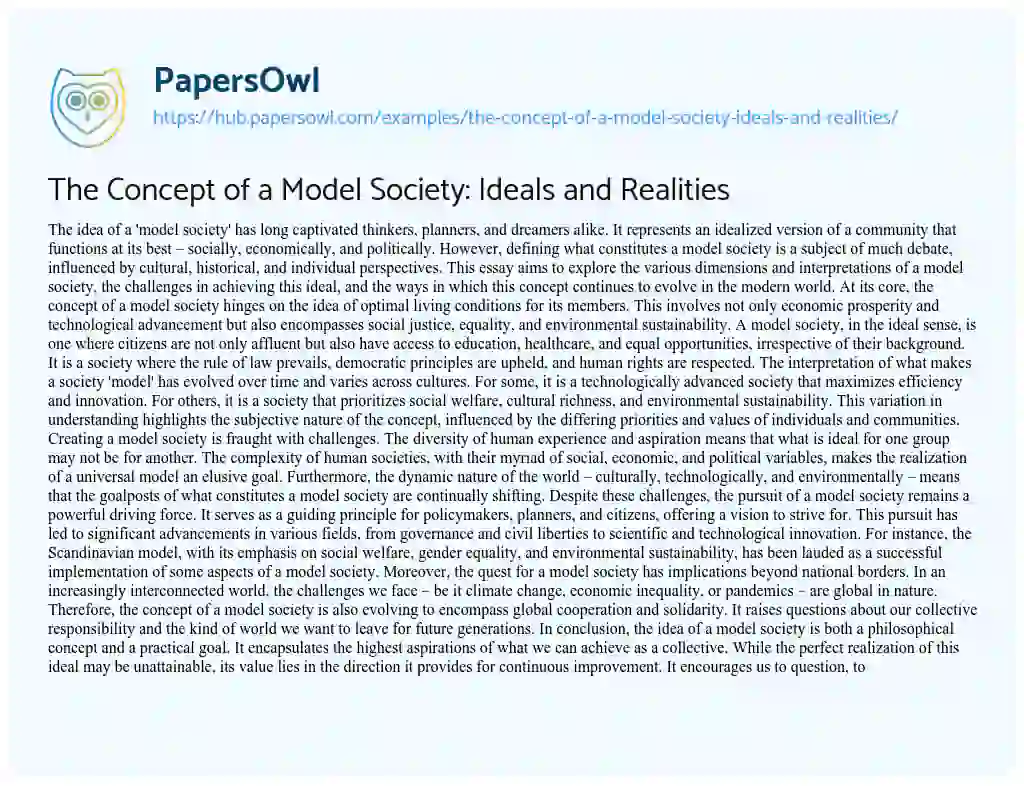 Essay on The Concept of a Model Society: Ideals and Realities