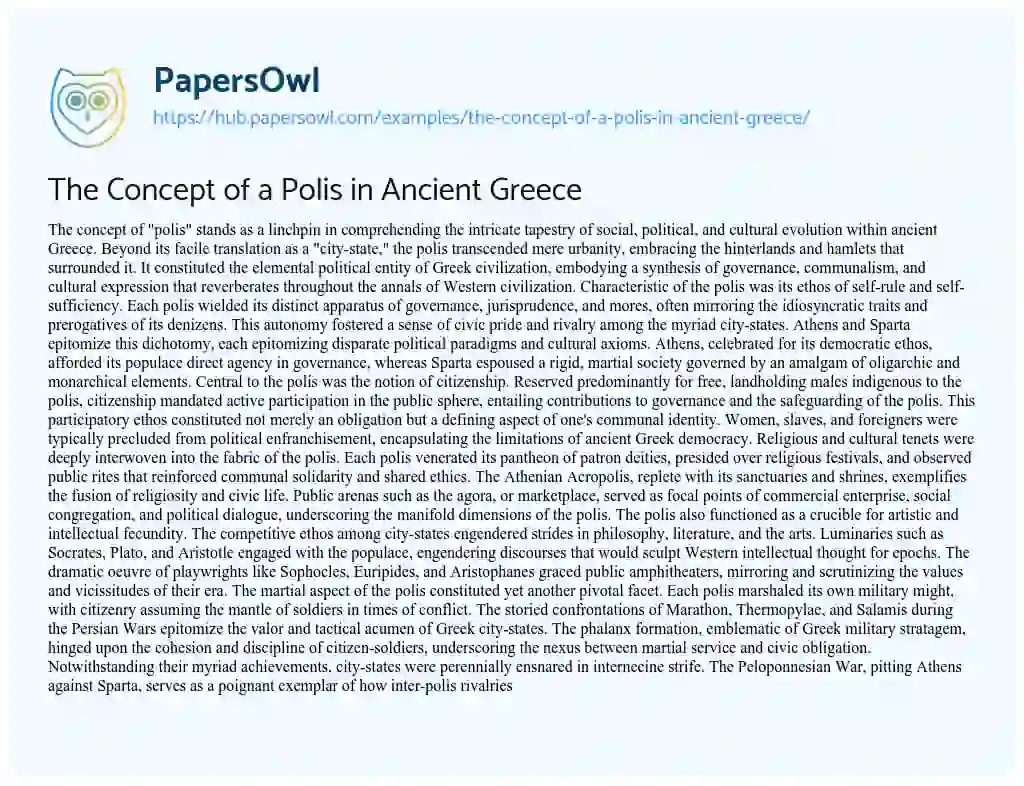 Essay on The Concept of a Polis in Ancient Greece