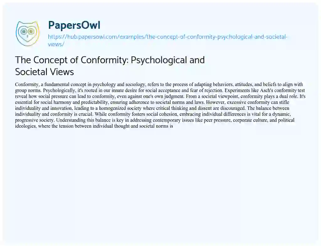 Essay on The Concept of Conformity: Psychological and Societal Views