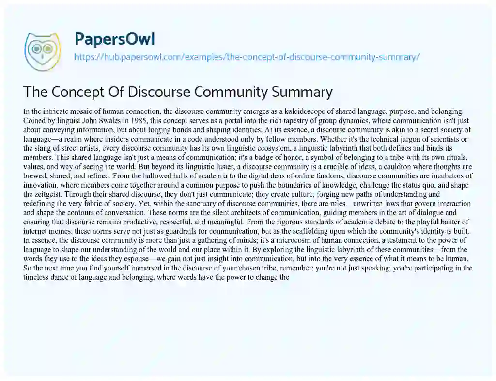 Essay on The Concept Of Discourse Community Summary