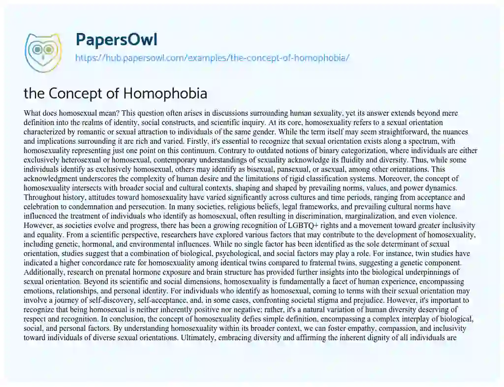 Essay on the Concept of Homophobia