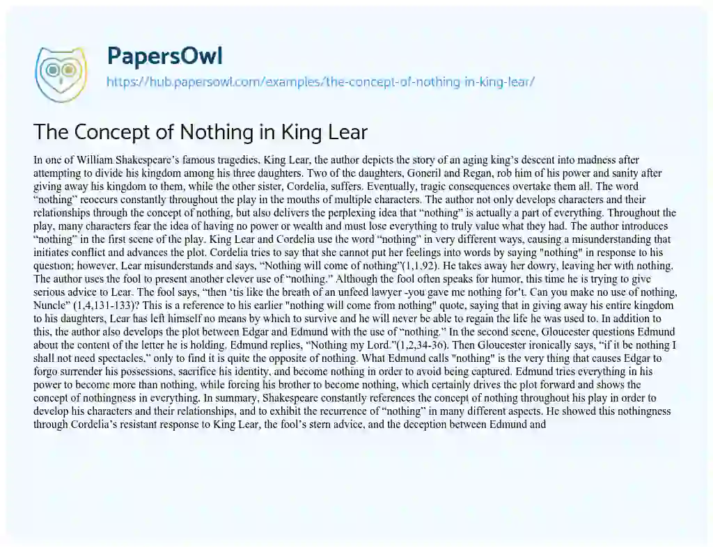 Essay on The Concept of Nothing in King Lear