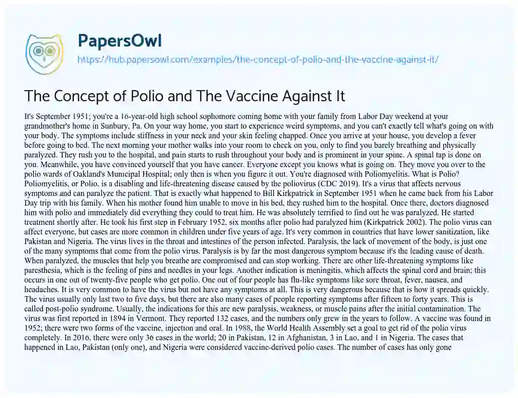 Essay on The Concept of Polio and The Vaccine Against It