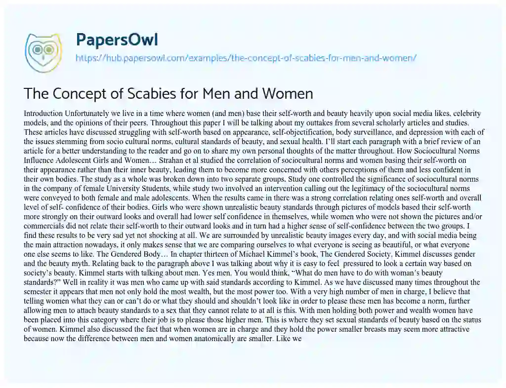 Essay on The Concept of Scabies for Men and Women