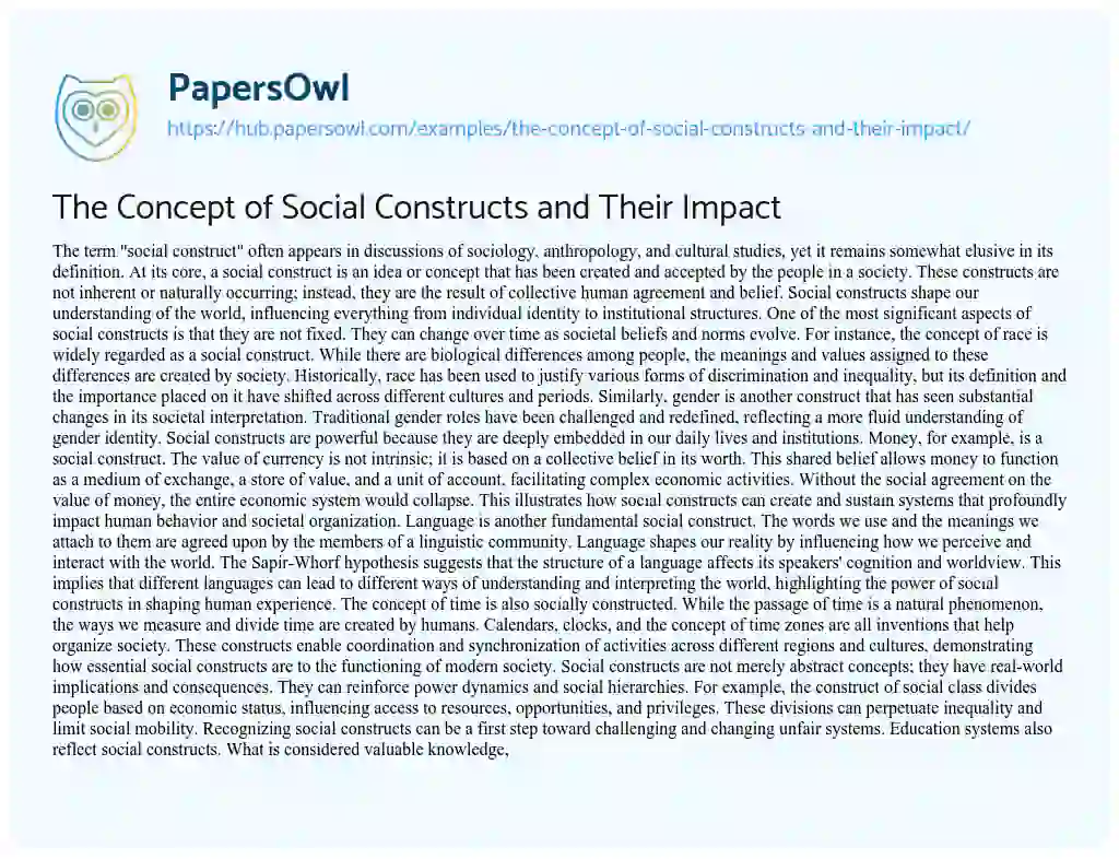 Essay on The Concept of Social Constructs and Their Impact