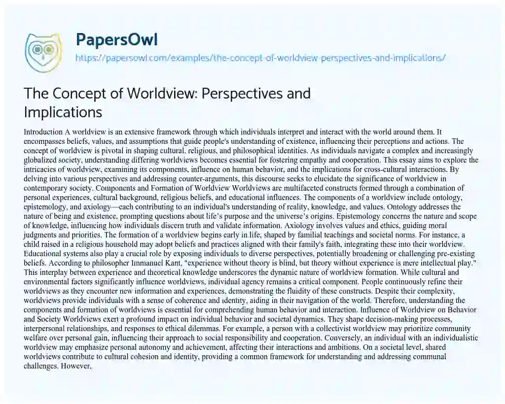 Essay on The Concept of Worldview: Perspectives and Implications