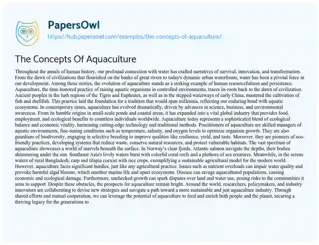 Essay on The Concepts Of Aquaculture