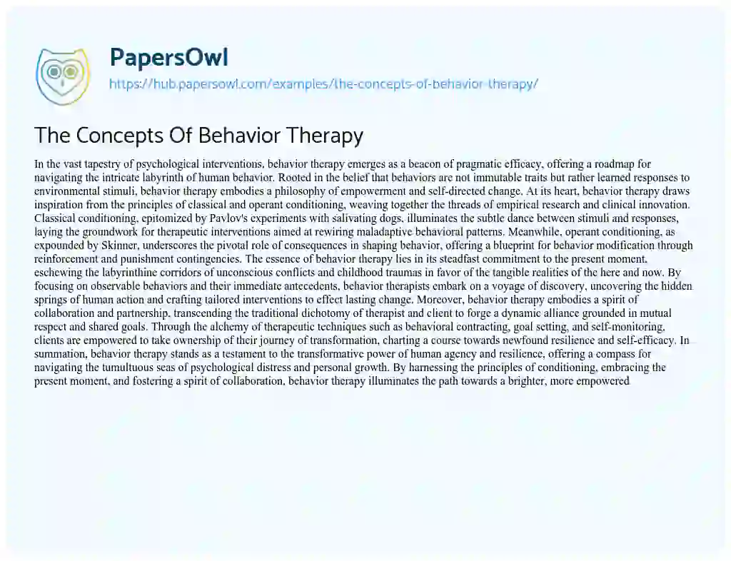 Essay on The Concepts Of Behavior Therapy