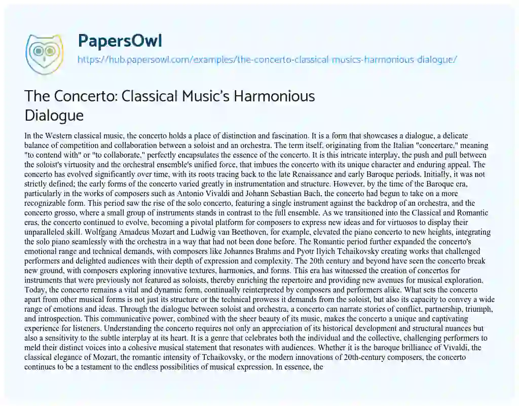 Essay on The Concerto: Classical Music’s Harmonious Dialogue