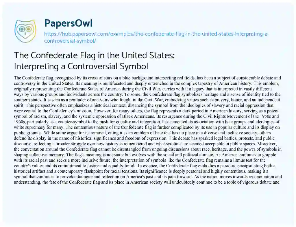 Essay on The Confederate Flag in the United States: Interpreting a Controversial Symbol