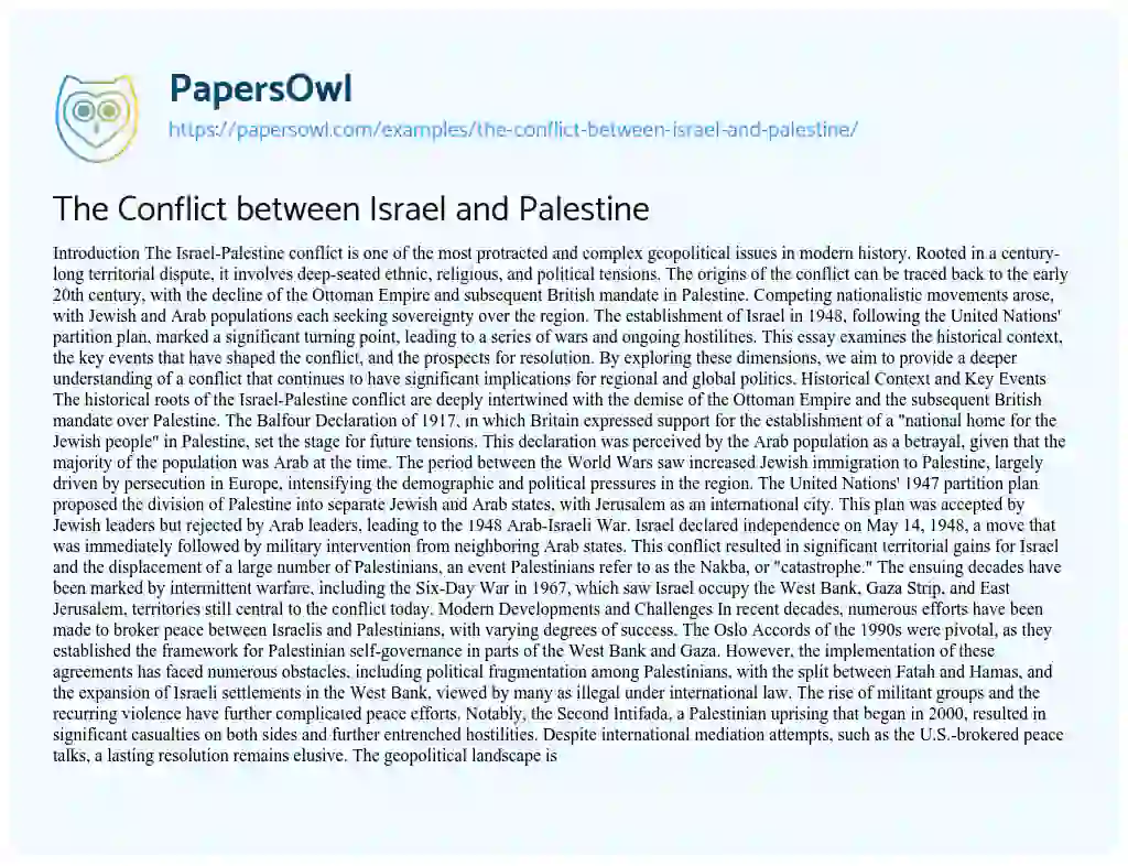 Essay on The Conflict between Israel and Palestine