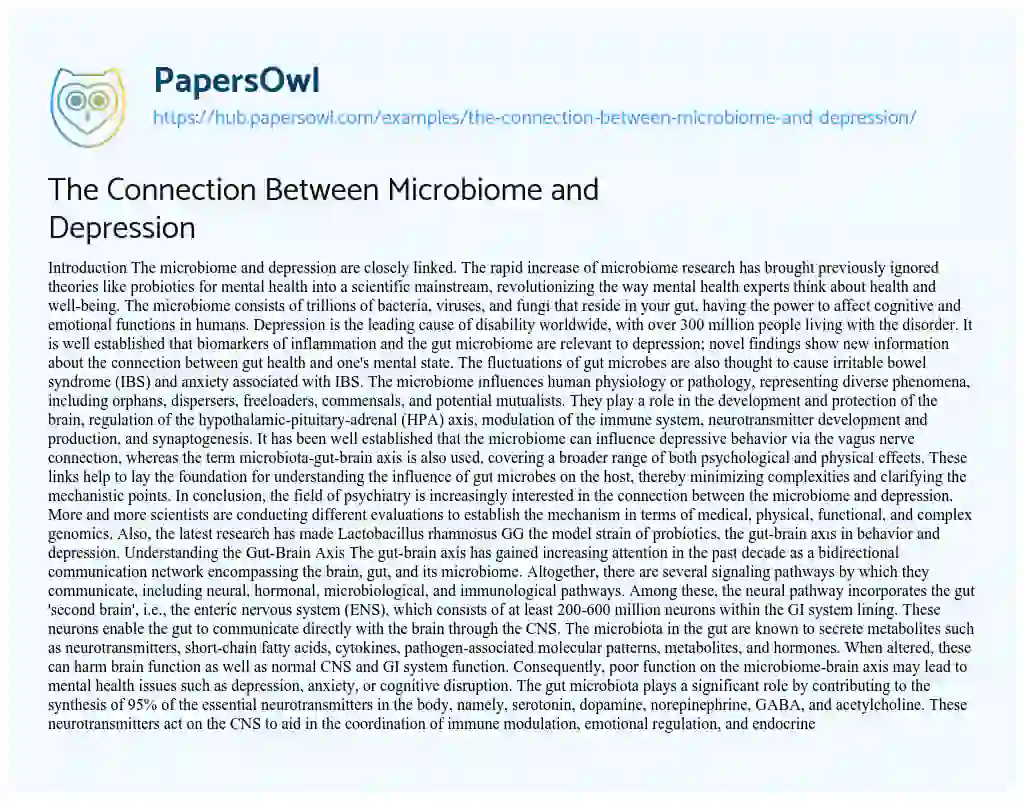 Essay on The Connection Between Microbiome and Depression