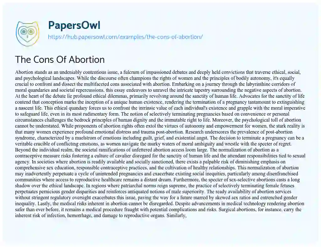 Essay on The Cons Of Abortion