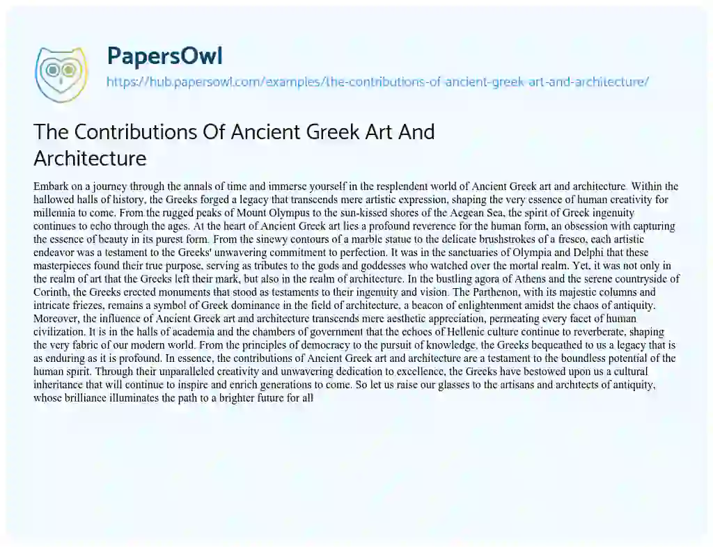 Essay on The Contributions Of Ancient Greek Art And Architecture