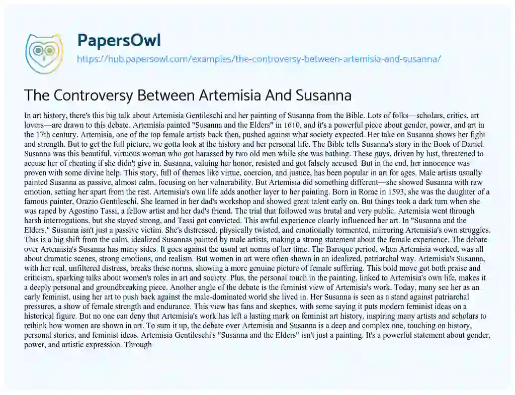 Essay on The Controversy Between Artemisia And Susanna