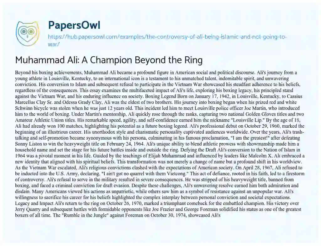 Essay on Muhammad Ali: A Champion Beyond the Ring