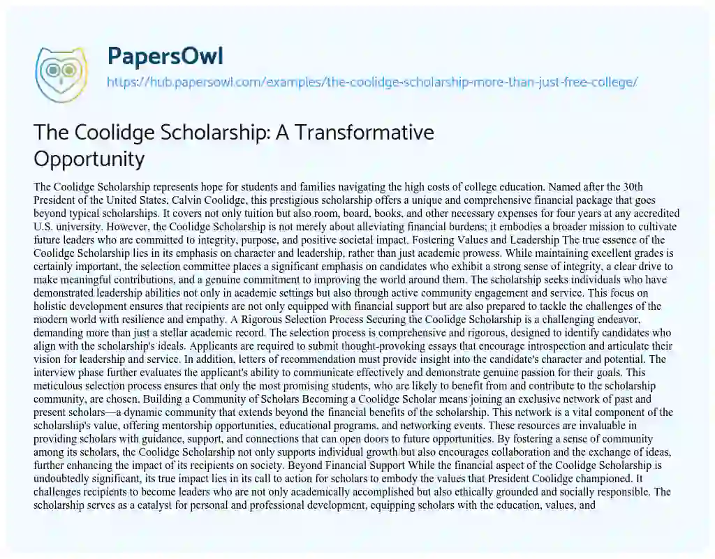 Essay on The Coolidge Scholarship: A Transformative Opportunity