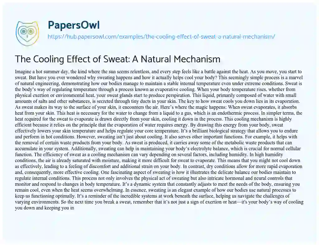Essay on The Cooling Effect of Sweat: A Natural Mechanism