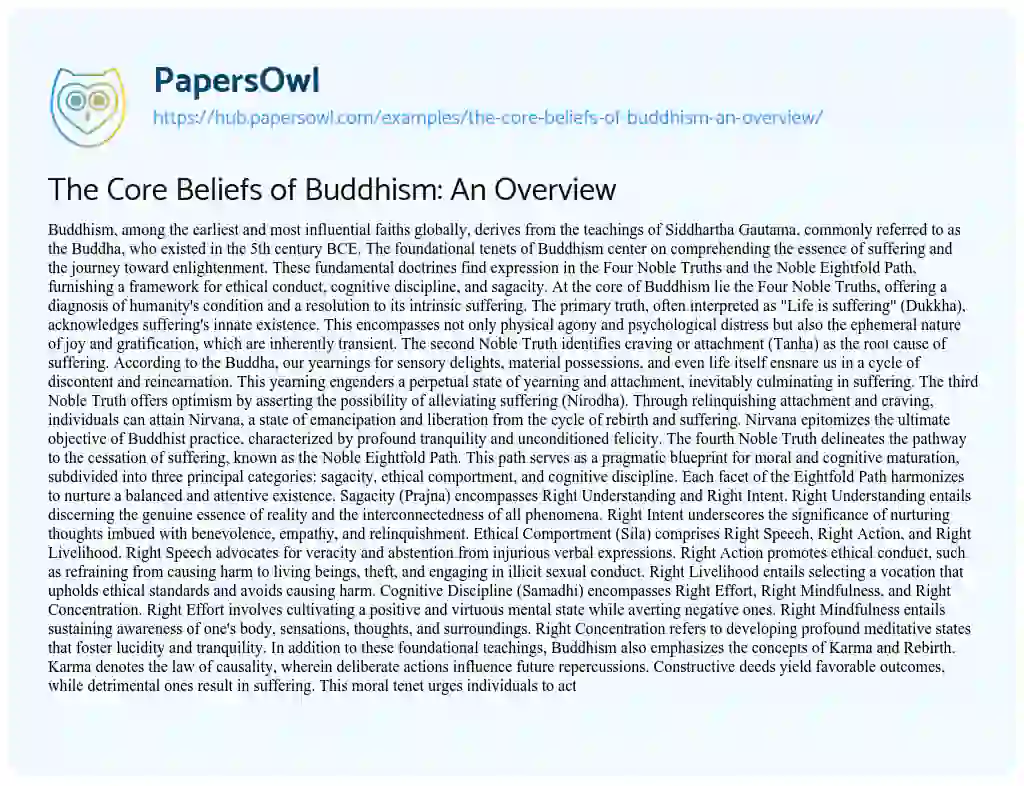 Essay on The Core Beliefs of Buddhism: An Overview
