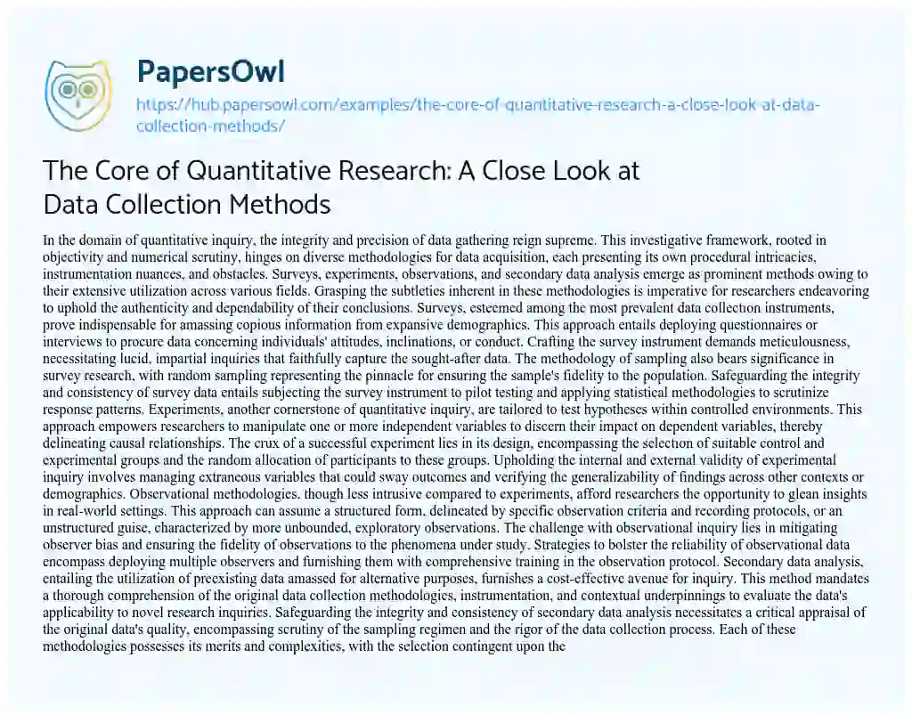 Essay on The Core of Quantitative Research: A Close Look at Data Collection Methods