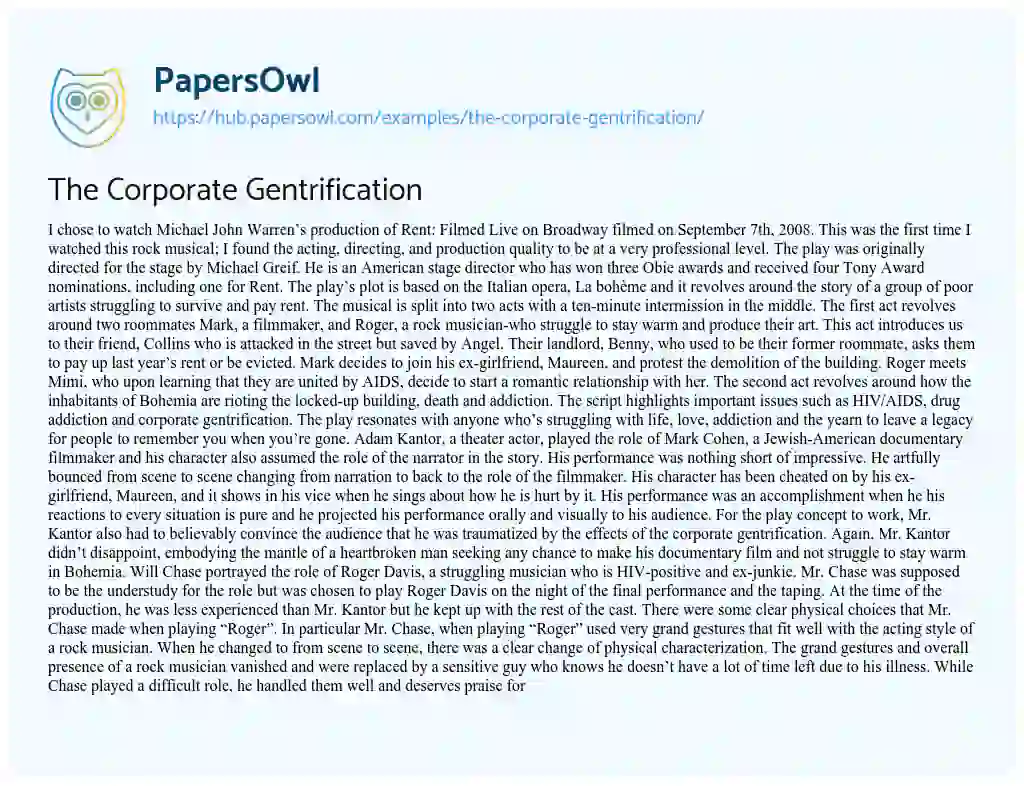 Essay on The Corporate Gentrification