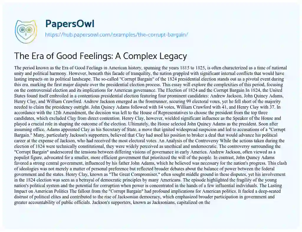 Essay on The Era of Good Feelings: A Complex Legacy