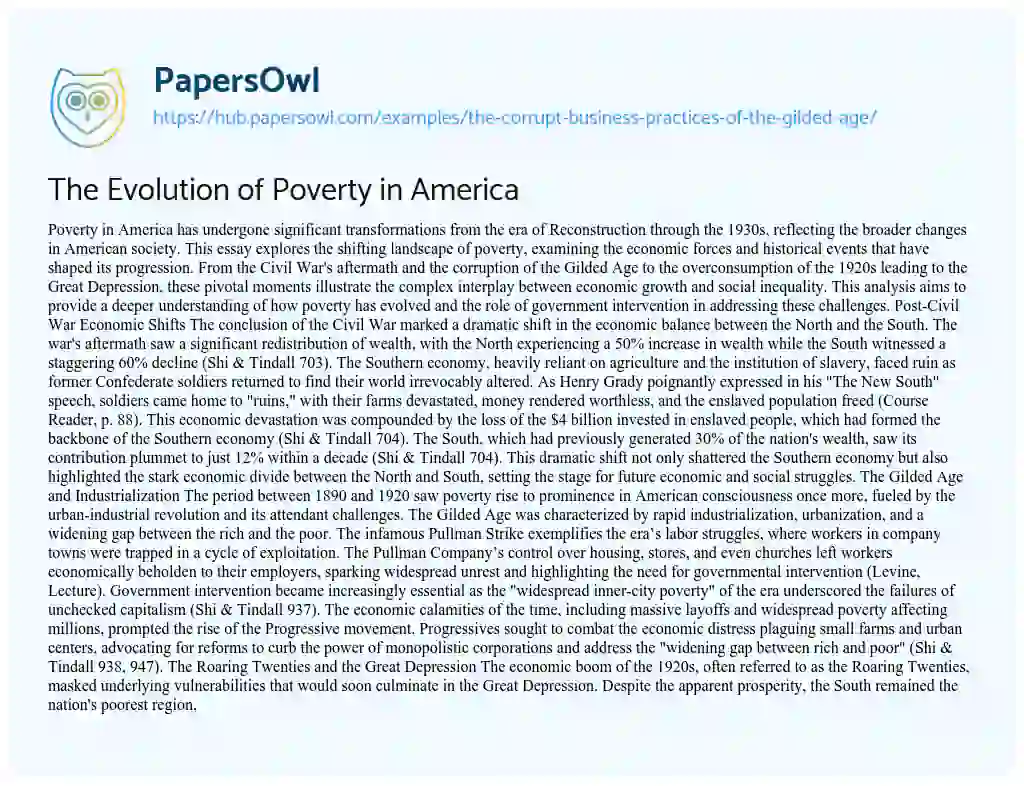 Essay on The Evolution of Poverty in America