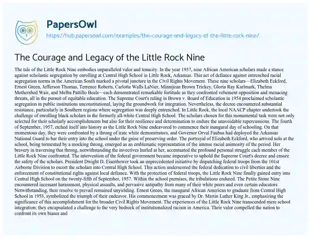 Essay on The Courage and Legacy of the Little Rock Nine