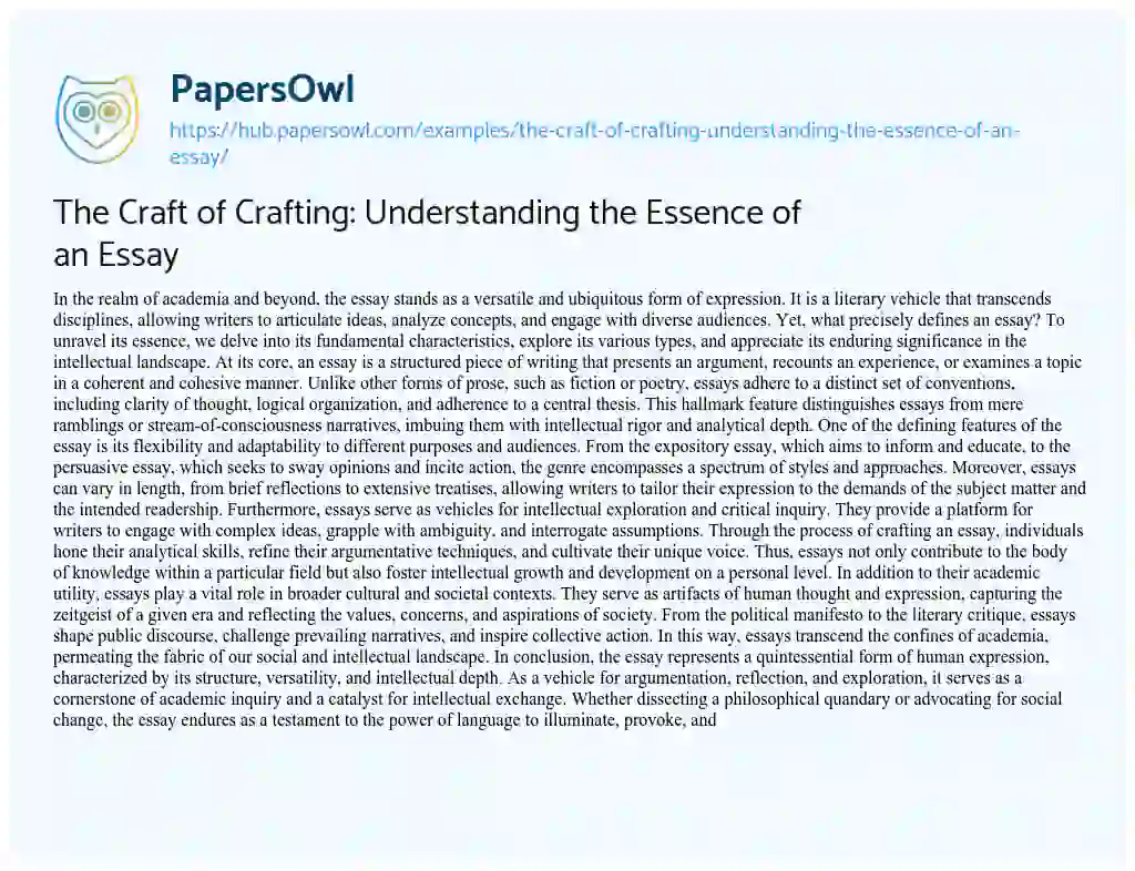 Essay on The Craft of Crafting: Understanding the Essence of an Essay