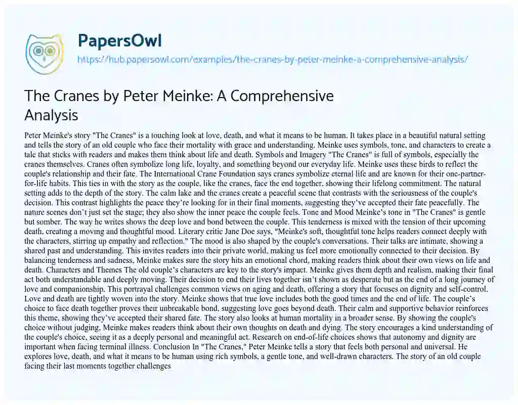 Essay on The Cranes by Peter Meinke: A Comprehensive Analysis