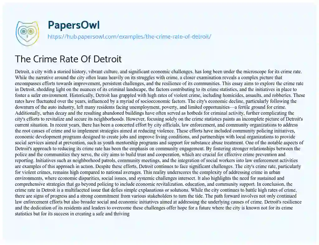 Essay on The Crime Rate Of Detroit