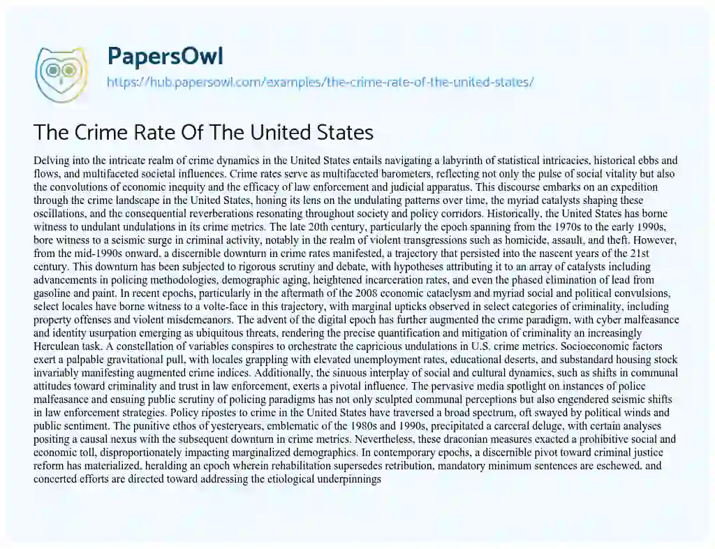Essay on The Crime Rate Of The United States