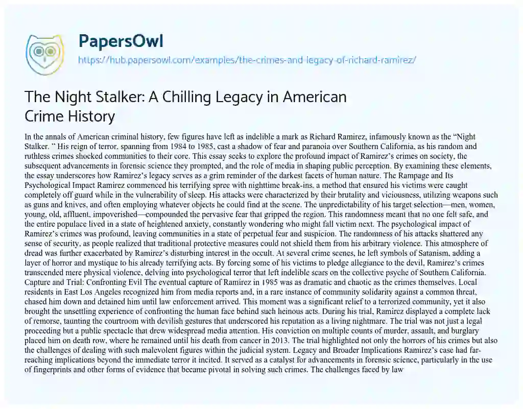 Essay on The Night Stalker: A Chilling Legacy in American Crime History