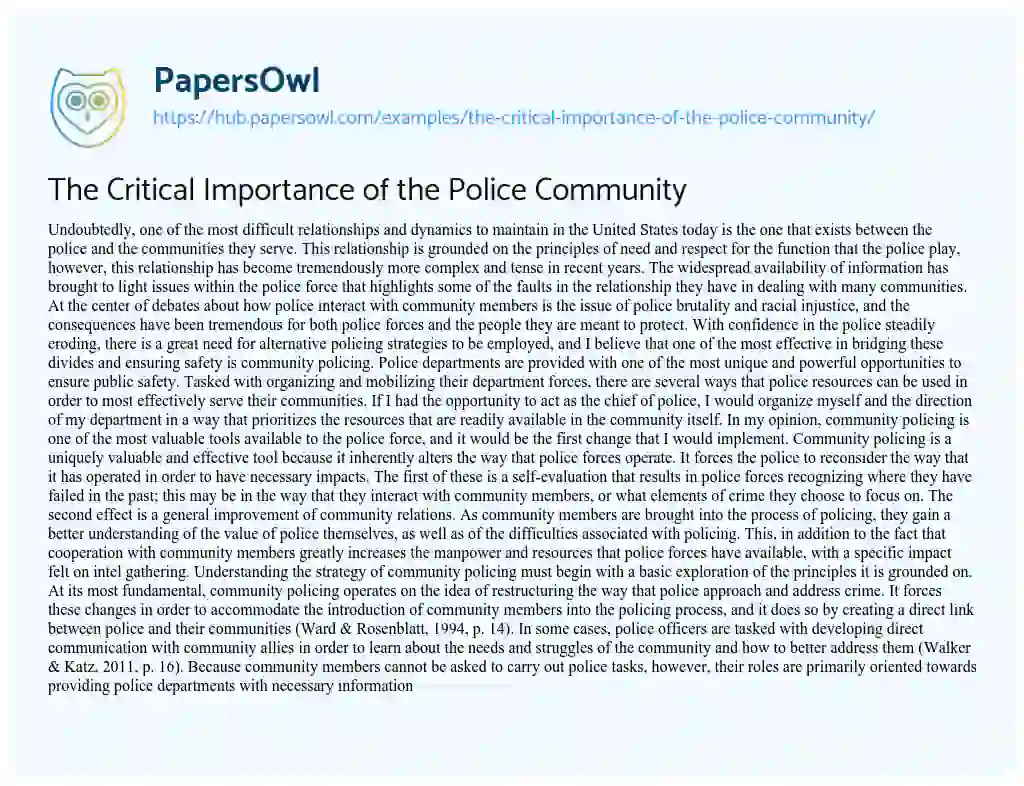 Essay on The Critical Importance of the Police Community