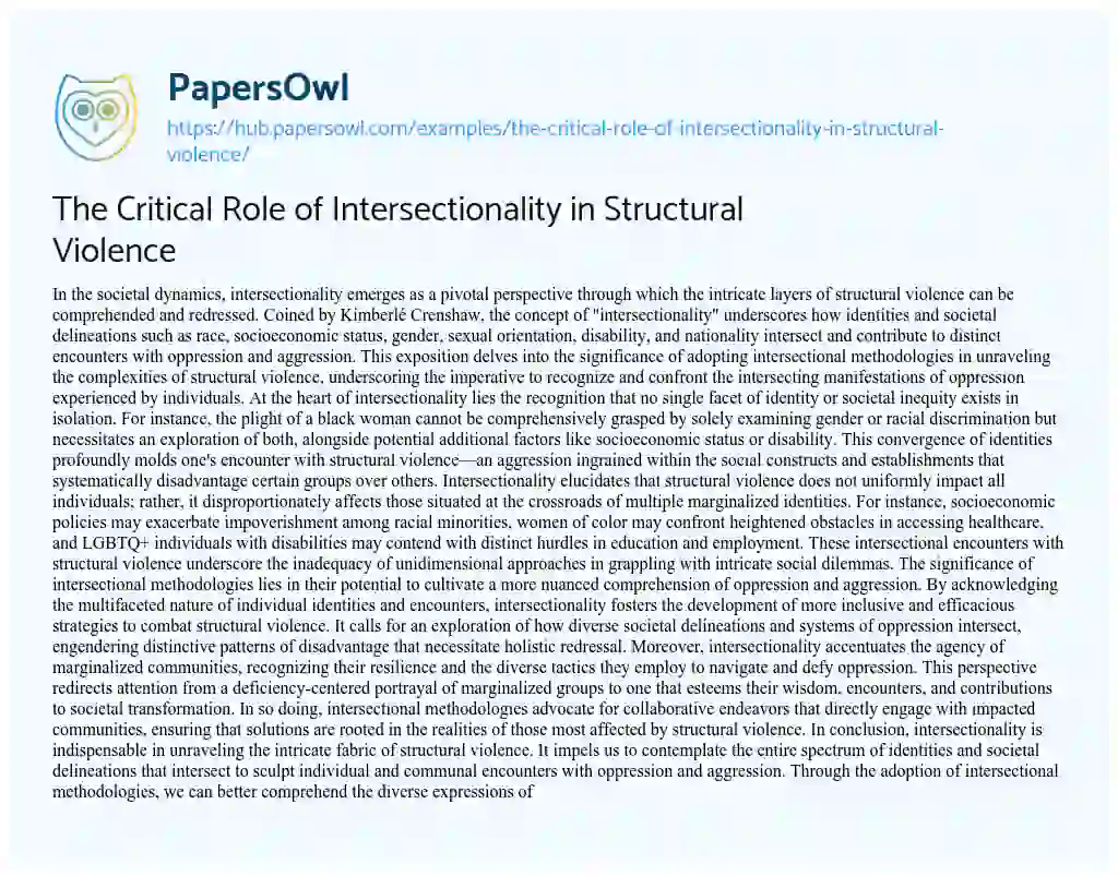 Essay on The Critical Role of Intersectionality in Structural Violence