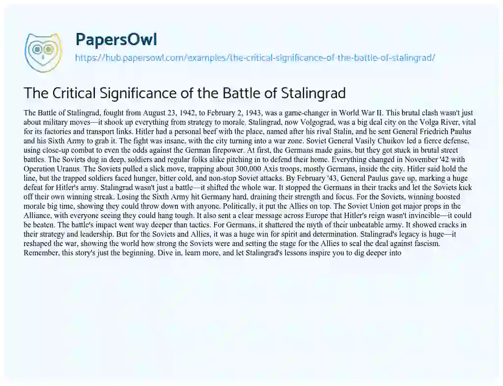Essay on The Critical Significance of the Battle of Stalingrad