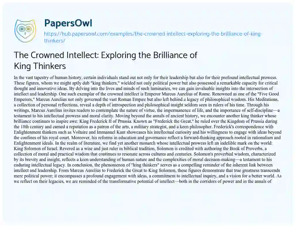 Essay on The Crowned Intellect: Exploring the Brilliance of King Thinkers