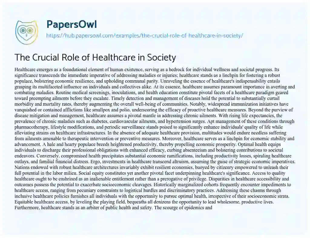 Essay on The Crucial Role of Healthcare in Society
