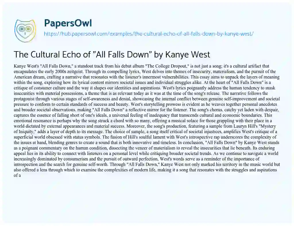 Essay on The Cultural Echo of “All Falls Down” by Kanye West