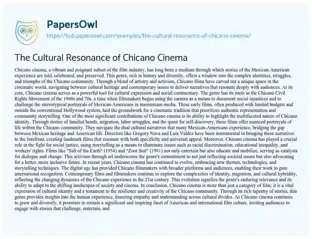 Essay on The Cultural Resonance of Chicano Cinema