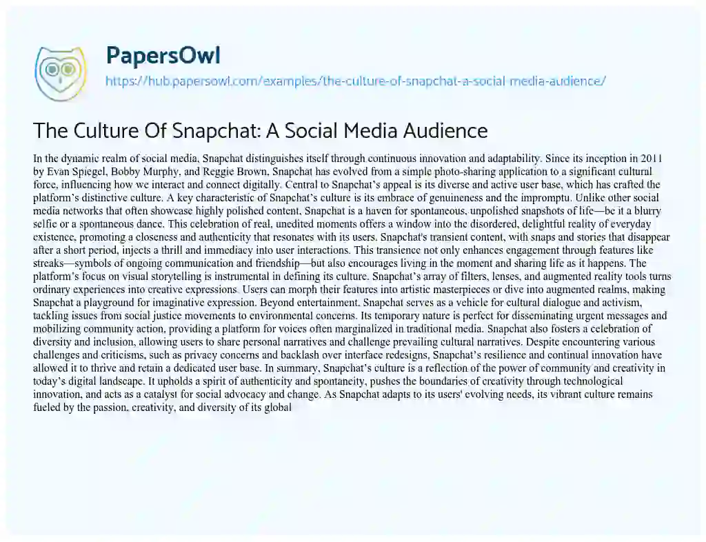 Essay on The Culture Of Snapchat: A Social Media Audience
