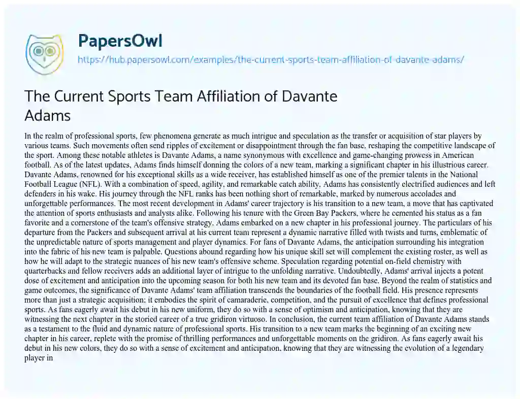 Essay on The Current Sports Team Affiliation of Davante Adams