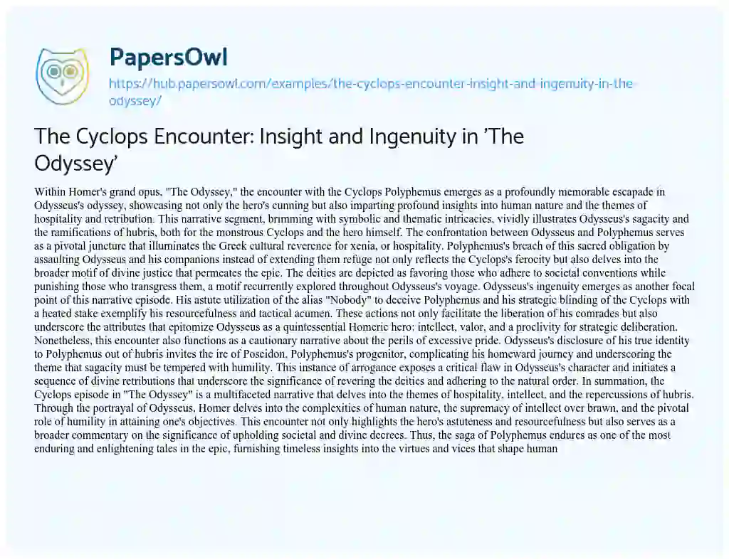 Essay on The Cyclops Encounter: Insight and Ingenuity in ‘The Odyssey’