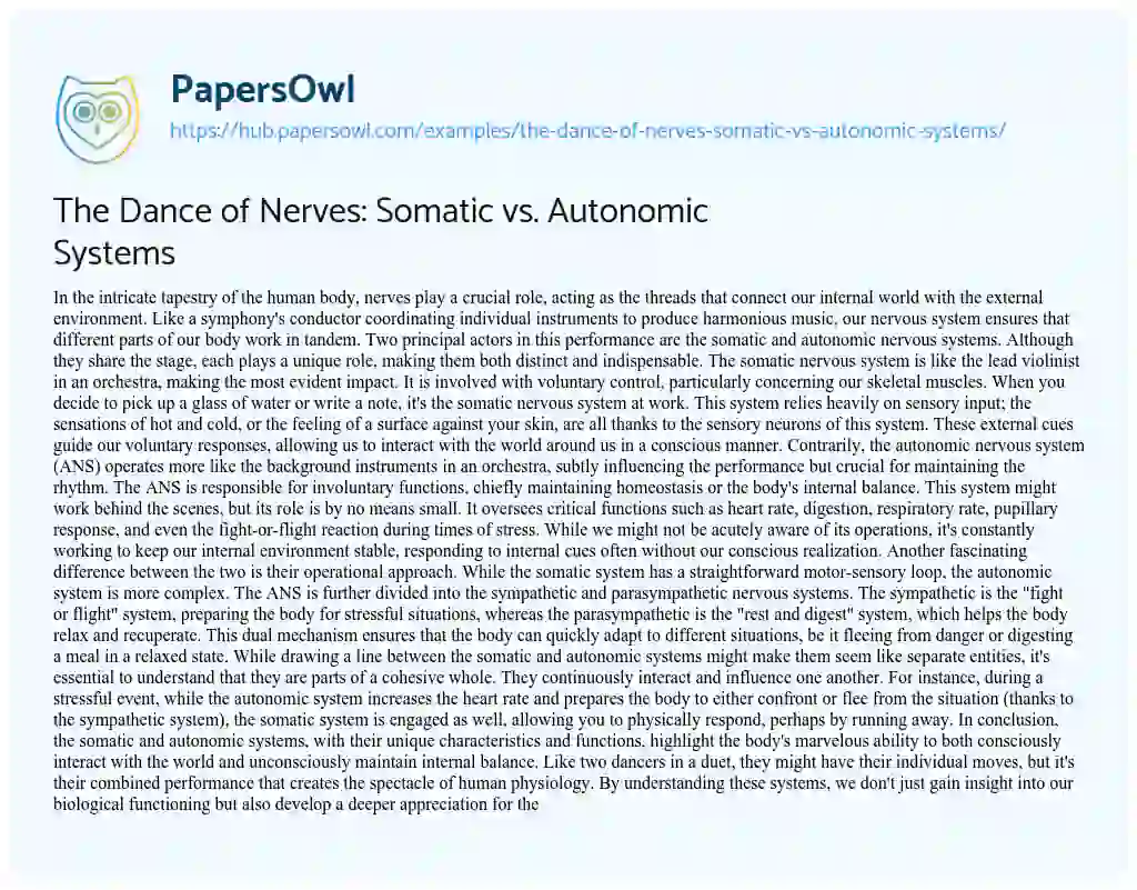 Essay on The Dance of Nerves: Somatic vs. Autonomic Systems