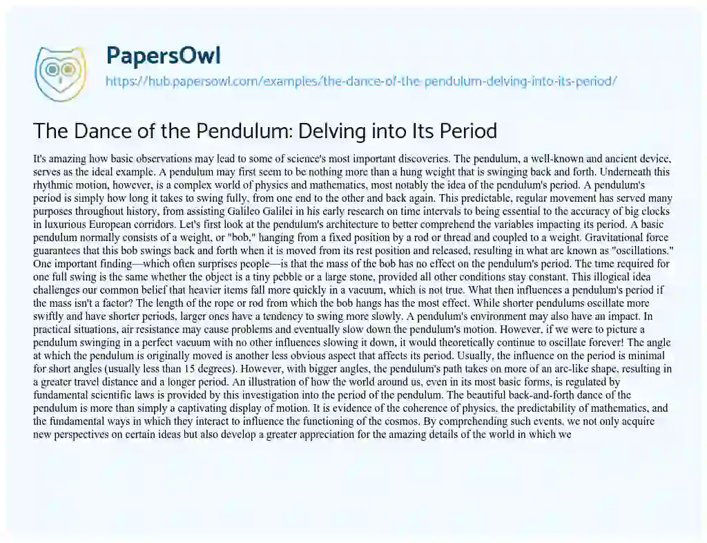 Essay on The Dance of the Pendulum: Delving into Its Period